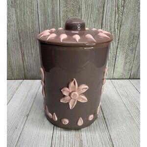 Vtg Pottery Canister Cookie Jar with Lid Kitchen Storage Floral Made in italy